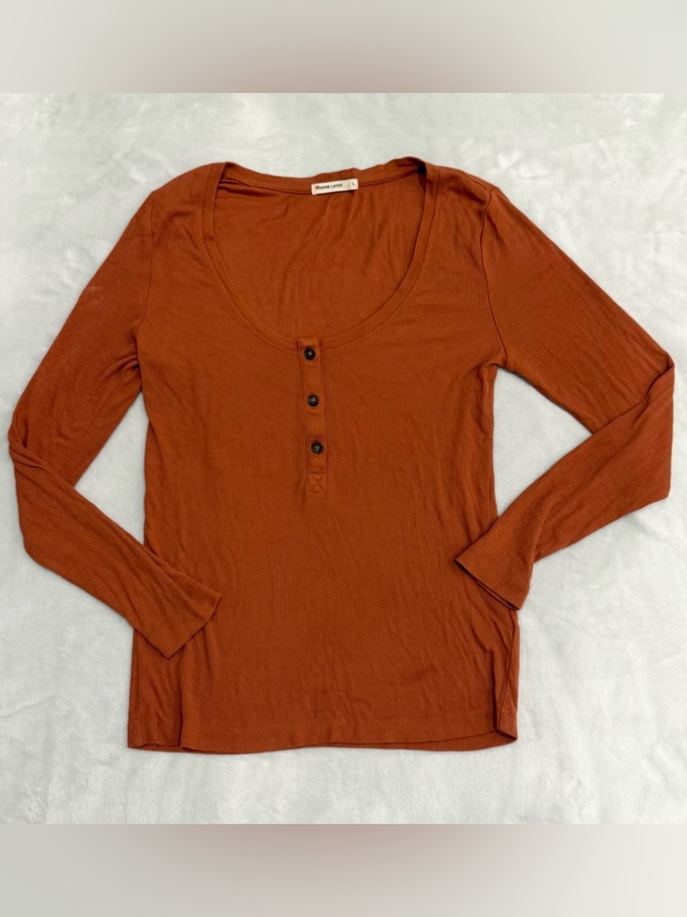 Marine Layer Lexi Ribbed Henley Top in Burnt Orange Large EUC